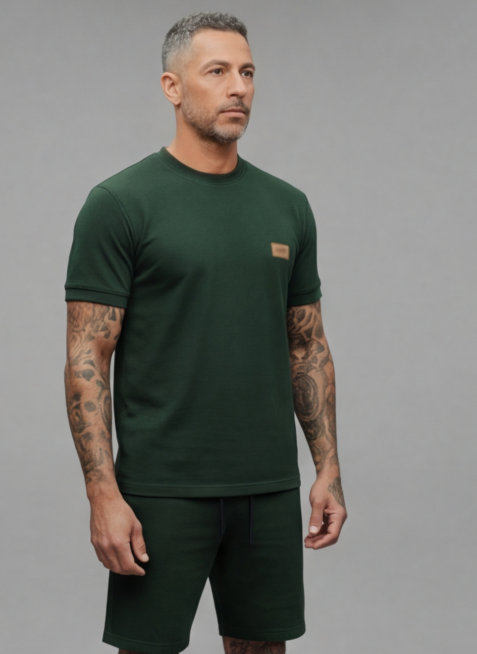 The Athletic Workout 2-Piece T-Shirt and Shorts Outfit with Pockets in Blackish Green