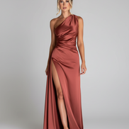 The Elegant Satin Asymmetrical Slit Gown