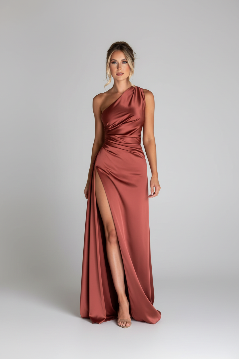 The Elegant Satin Asymmetrical Slit Gown