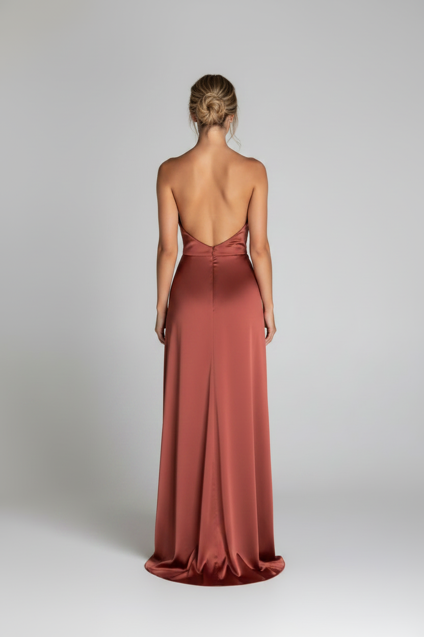The Elegant Satin Asymmetrical Slit Gown