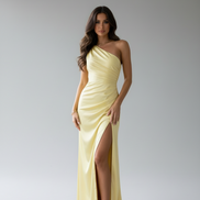 The Elegant Satin Asymmetrical Slit Gown
