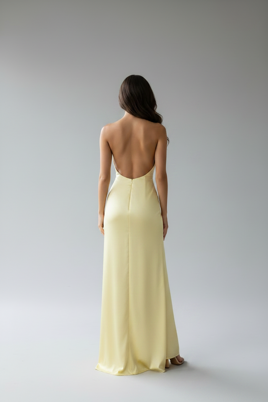The Elegant Satin Asymmetrical Slit Gown