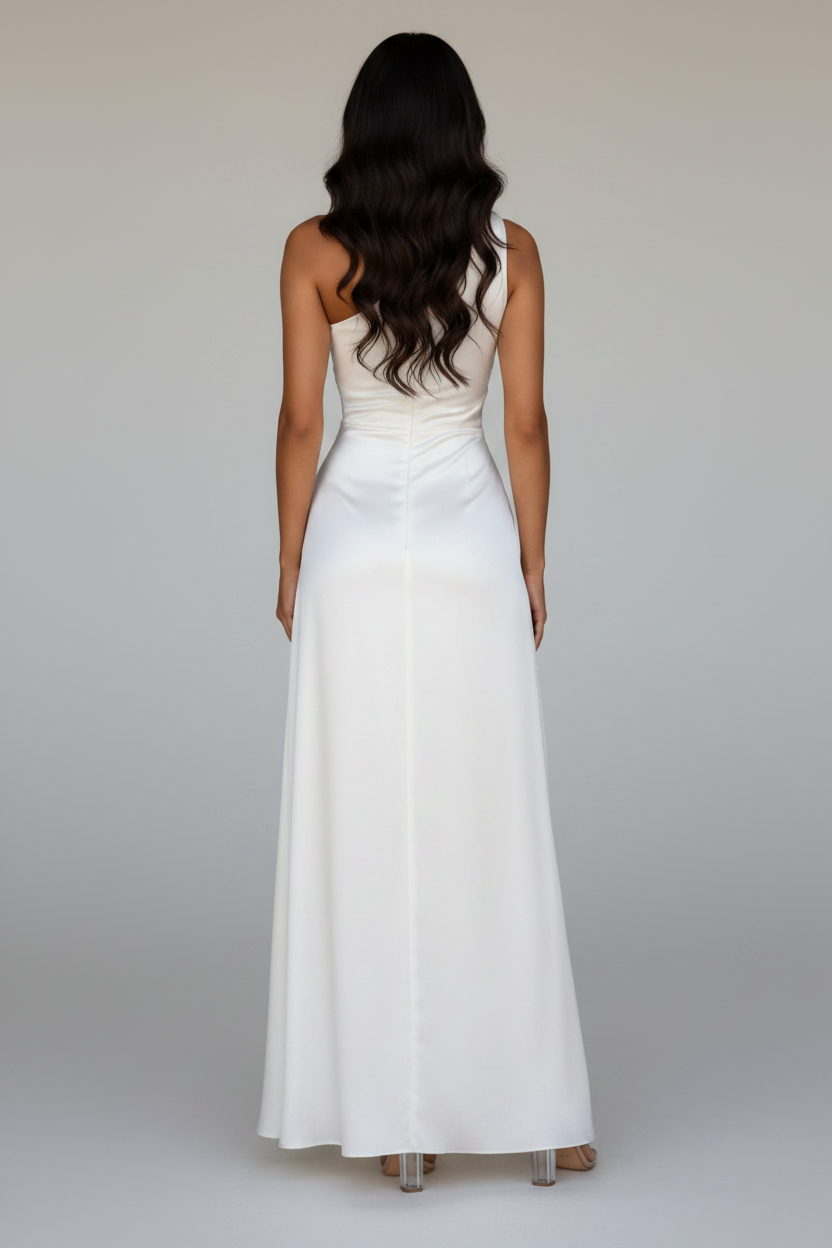 The Elegant Satin Asymmetrical Slit Gown