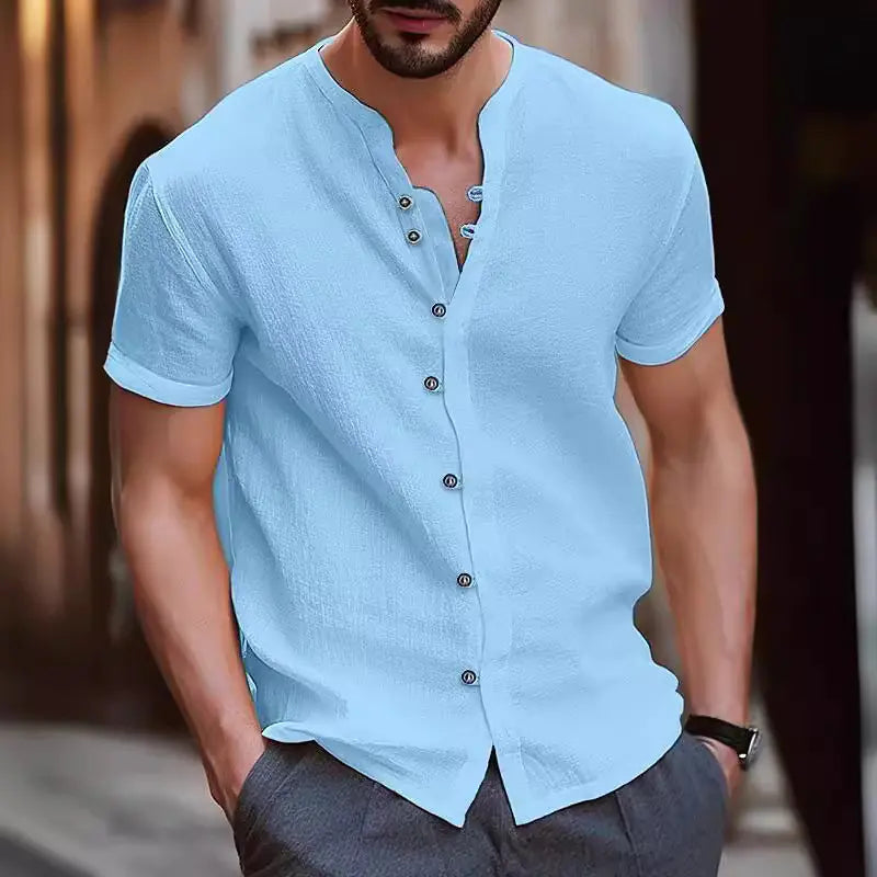 Men's Vintage Cotton Linen Casual Short Sleeve Shirt