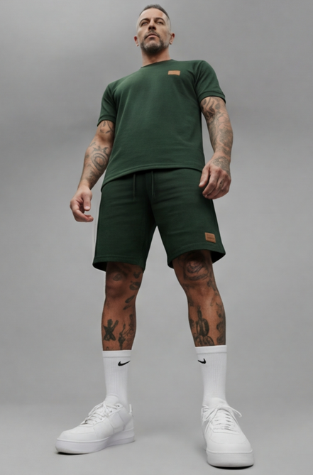 The Athletic Workout 2-Piece T-Shirt and Shorts Outfit with Pockets in Blackish Green
