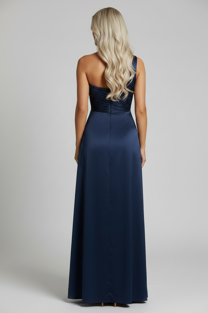 The Elegant Satin Asymmetrical Slit Gown