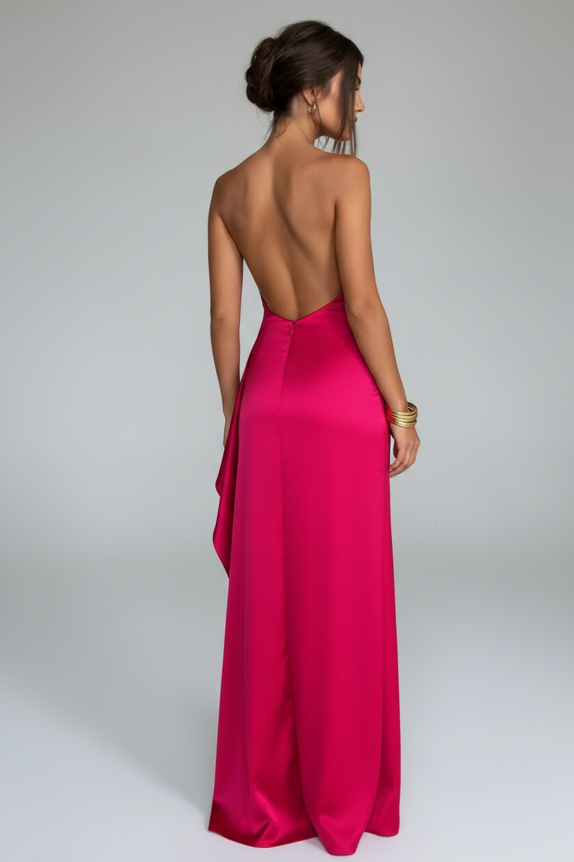 The Elegant Satin Asymmetrical Slit Gown
