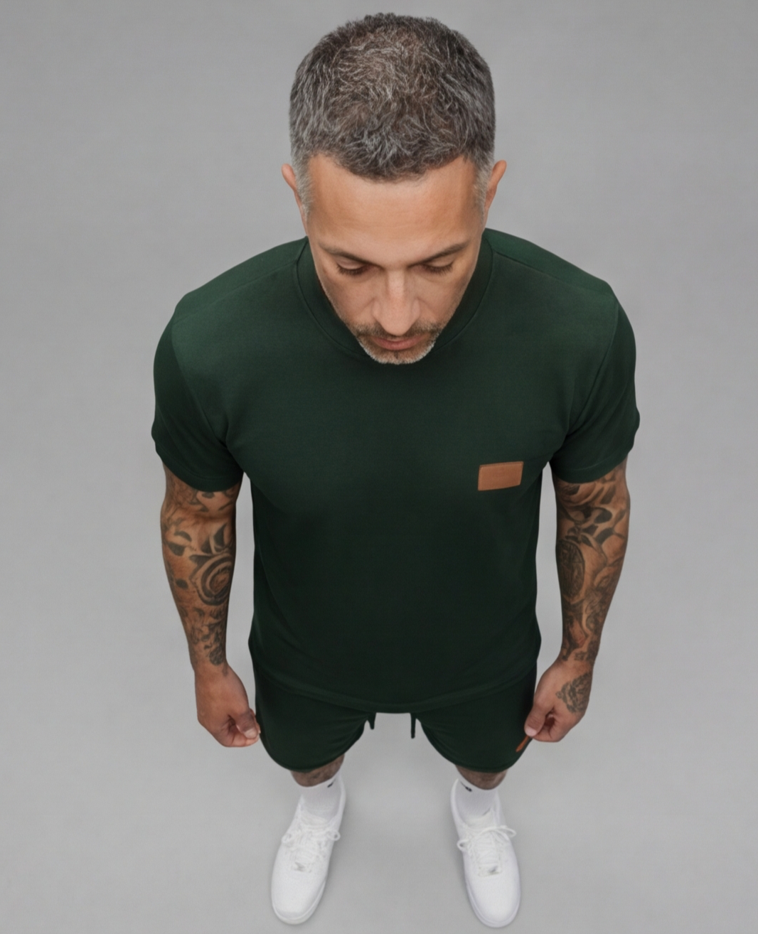 The Athletic Workout 2-Piece T-Shirt and Shorts Outfit with Pockets in Blackish Green