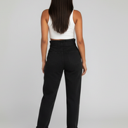 Elegant High-Waisted Floral Denim Trousers