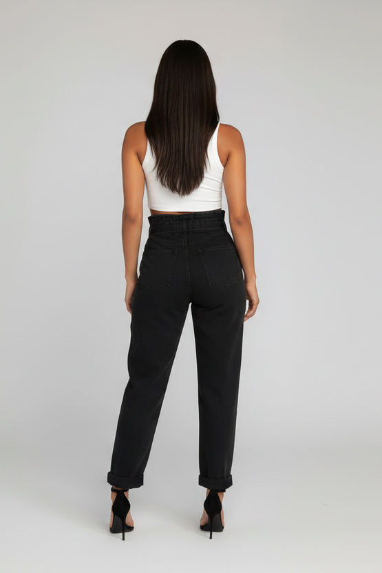 Elegant High-Waisted Floral Denim Trousers