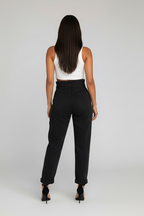 Elegant High-Waisted Floral Denim Trousers