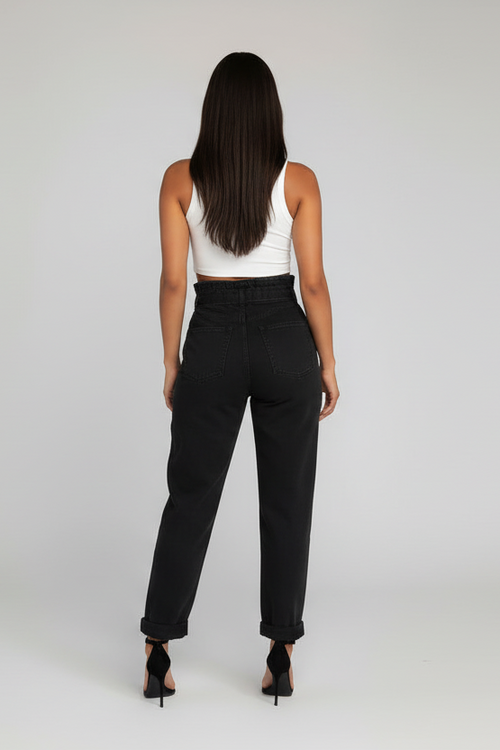 Elegant High-Waisted Floral Denim Trousers