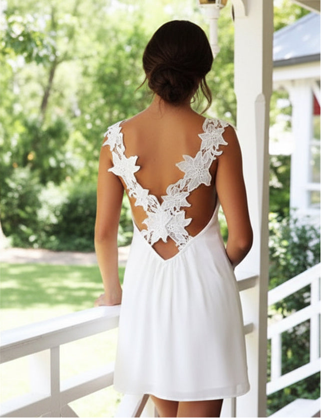 Elegant Lace-Infused Backless Gown