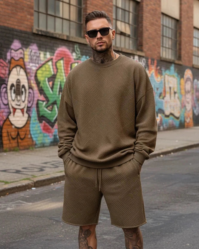 The Elegant Waffle-Knit Geometric Textured Lounge Set