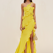 The Elegant One-Shoulder Polyester Slit Gown
