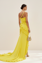 The Elegant One-Shoulder Polyester Slit Gown