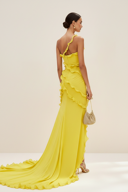 The Elegant One-Shoulder Polyester Slit Gown