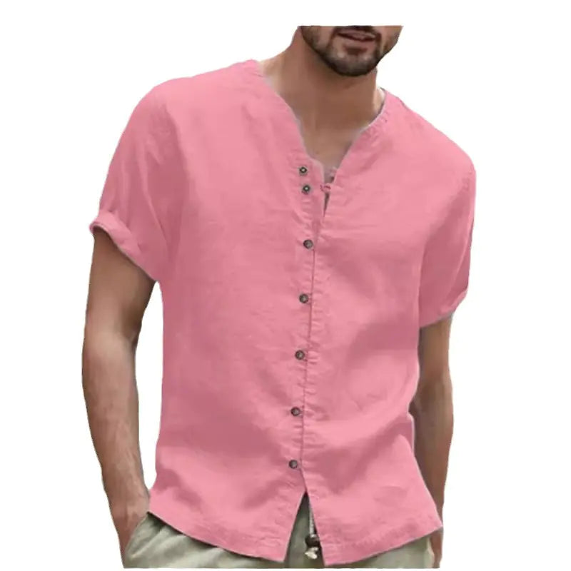Men's Vintage Cotton Linen Casual Short Sleeve Shirt