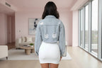 The Cropped Frayed Denim Jacket - Light Blue