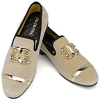The Velvet Gold & Beige Buckle Loafers
