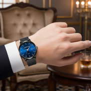 The Stainless Steel Casual Waterproof Unique Auto Date Window Black Blue Watch