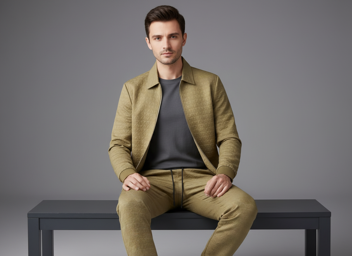 The Cotton Zip Jacquard Tracksuit for Men (One Set)