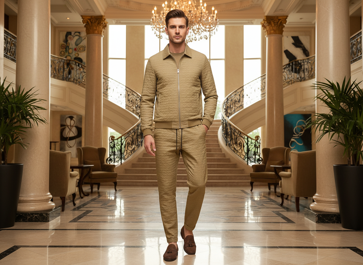 The Cotton Zip Jacquard Tracksuit for Men (One Set)