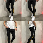 Striped Printed Slim Leg Black Denim Pants