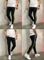 Striped Printed Slim Leg Black Denim Pants