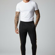 Striped Printed Slim Leg Black Denim Pants
