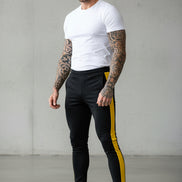 Striped Printed Slim Leg Black Denim Pants