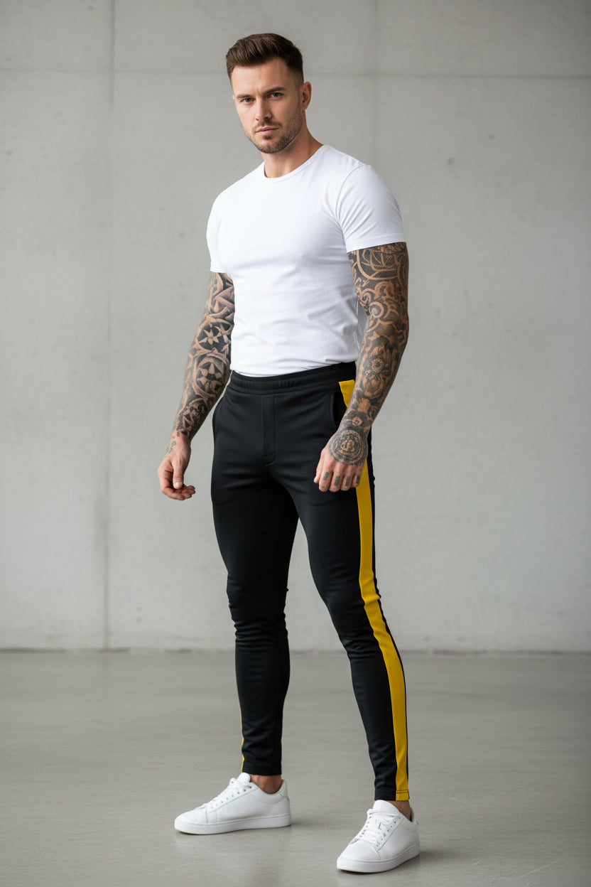 Striped Printed Slim Leg Black Denim Pants