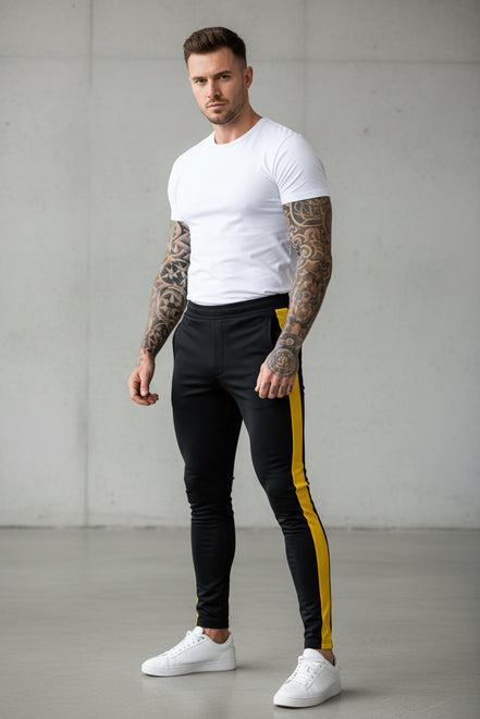Striped Printed Slim Leg Black Denim Pants