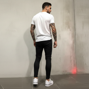 Striped Printed Slim Leg Black Denim Pants