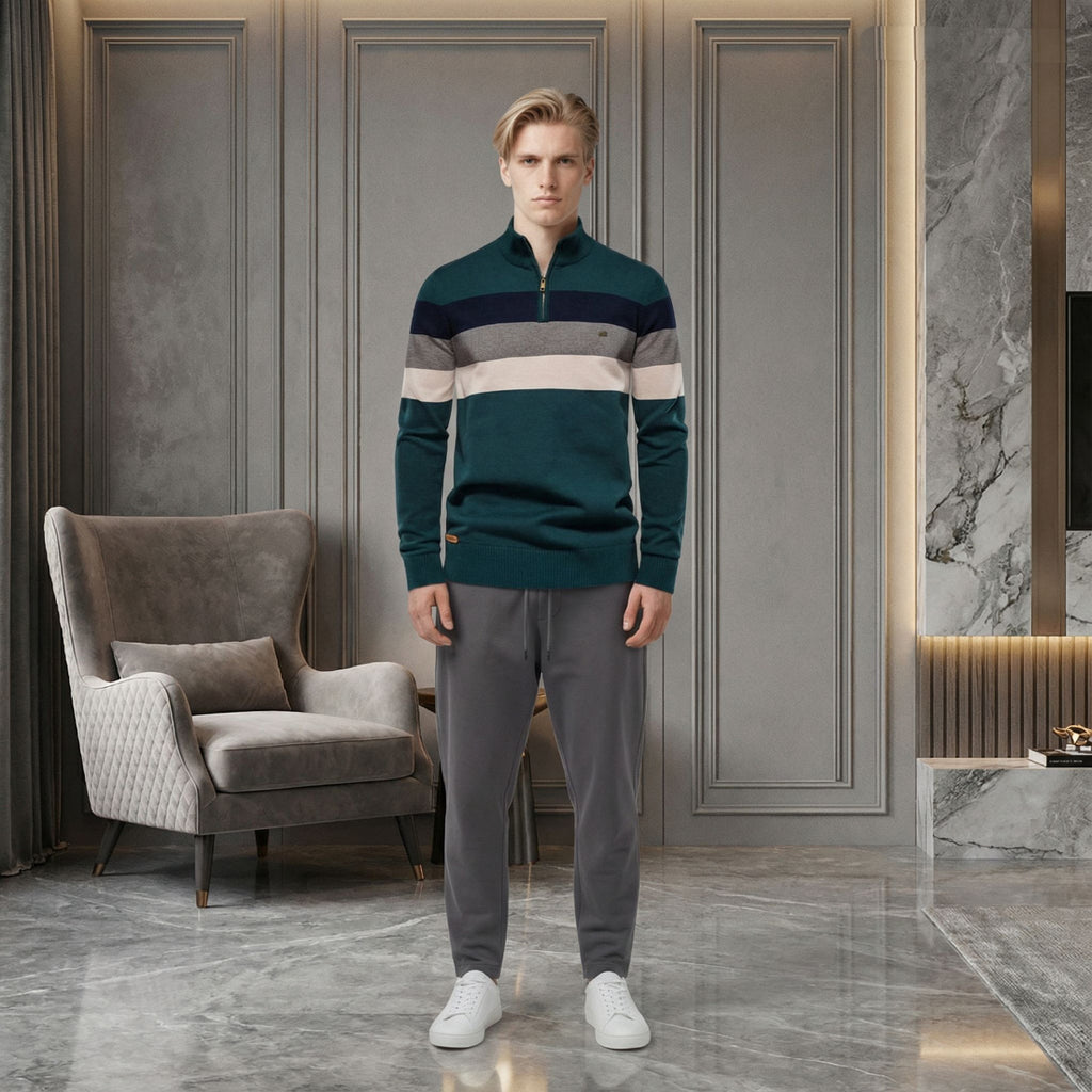 The V-Neck Long Sleeve Zip Pullover 2-green