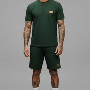 The Athletic Workout 2-Piece T-Shirt and Shorts Outfit with Pockets in Blackish Green