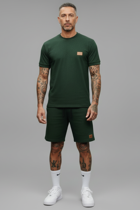 The Athletic Workout 2-Piece T-Shirt and Shorts Outfit with Pockets in Blackish Green