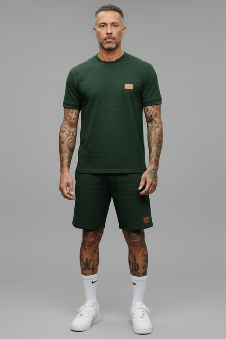 The Athletic Workout 2-Piece T-Shirt and Shorts Outfit with Pockets in Blackish Green