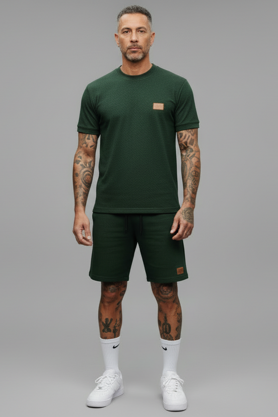 The Athletic Workout 2-Piece T-Shirt and Shorts Outfit with Pockets in Blackish Green