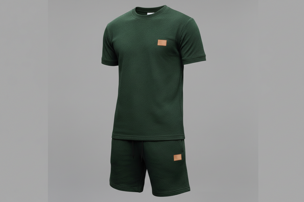 The Athletic Workout 2-Piece T-Shirt and Shorts Outfit with Pockets in Blackish Green