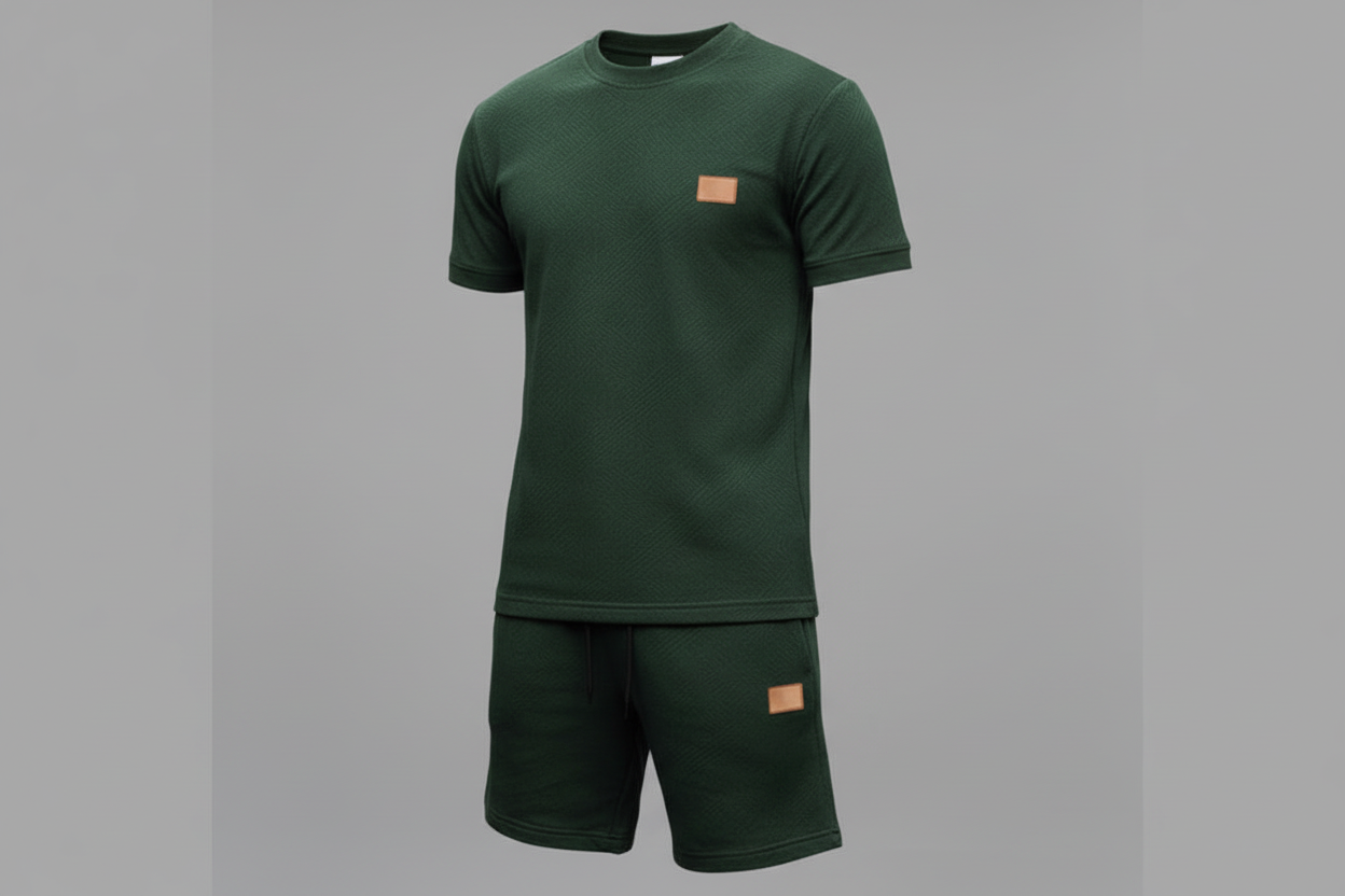 The Athletic Workout 2-Piece T-Shirt and Shorts Outfit with Pockets in Blackish Green