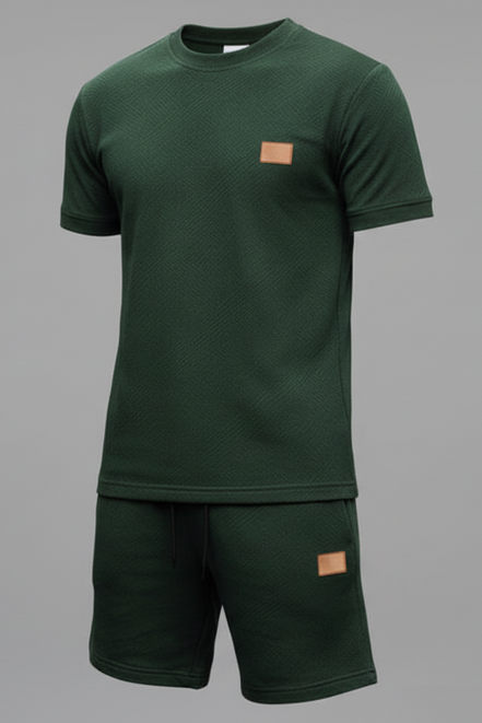 The Athletic Workout 2-Piece T-Shirt and Shorts Outfit with Pockets in Blackish Green