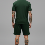 The Athletic Workout 2-Piece T-Shirt and Shorts Outfit with Pockets in Blackish Green