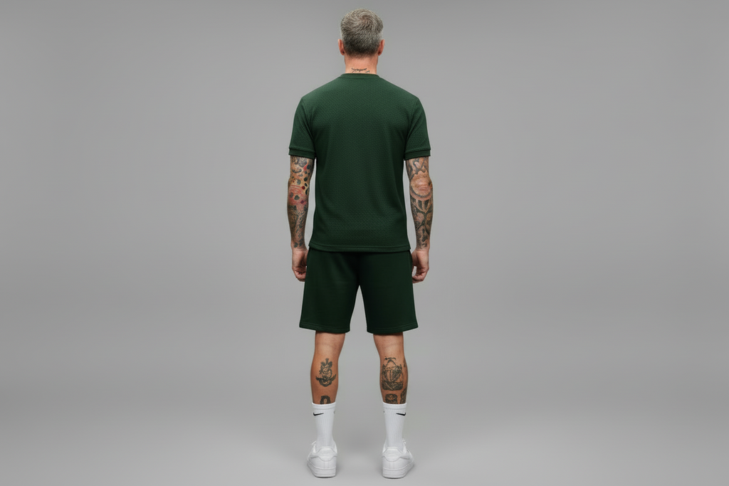 The Athletic Workout 2-Piece T-Shirt and Shorts Outfit with Pockets in Blackish Green