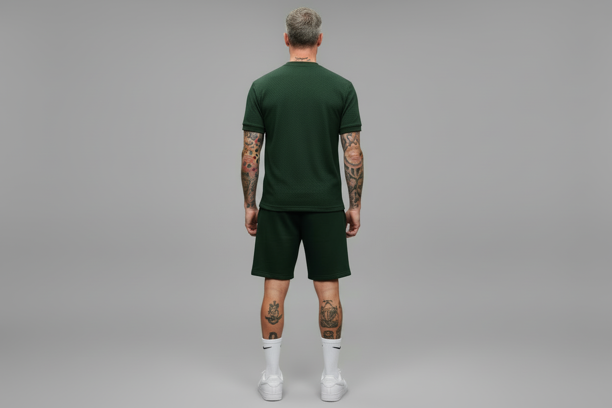 The Athletic Workout 2-Piece T-Shirt and Shorts Outfit with Pockets in Blackish Green