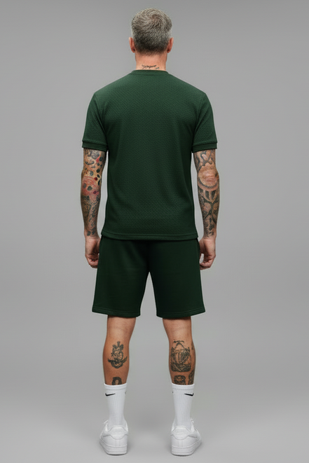 The Athletic Workout 2-Piece T-Shirt and Shorts Outfit with Pockets in Blackish Green