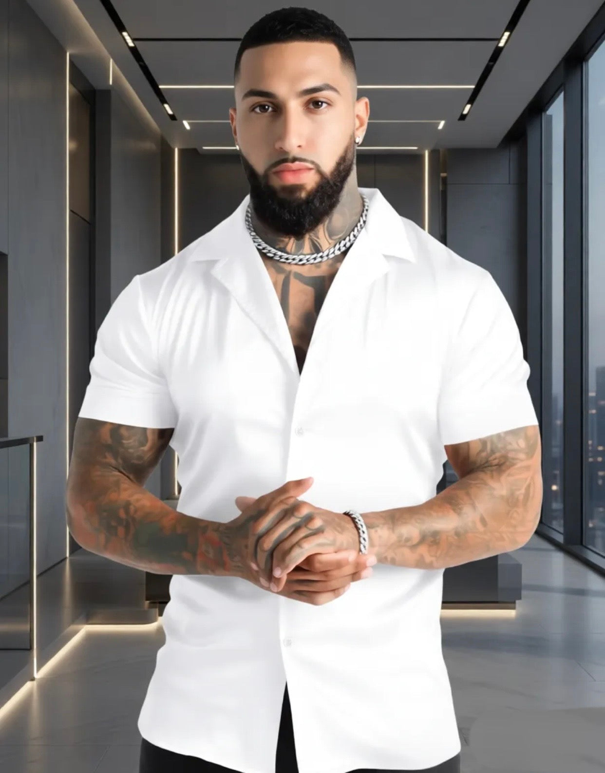 The Satin Cuban Short Sleeve Shirt White XL