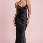The Elegant Monochrome Satin Sling Dress