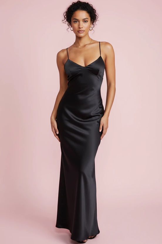 The Elegant Monochrome Satin Sling Dress