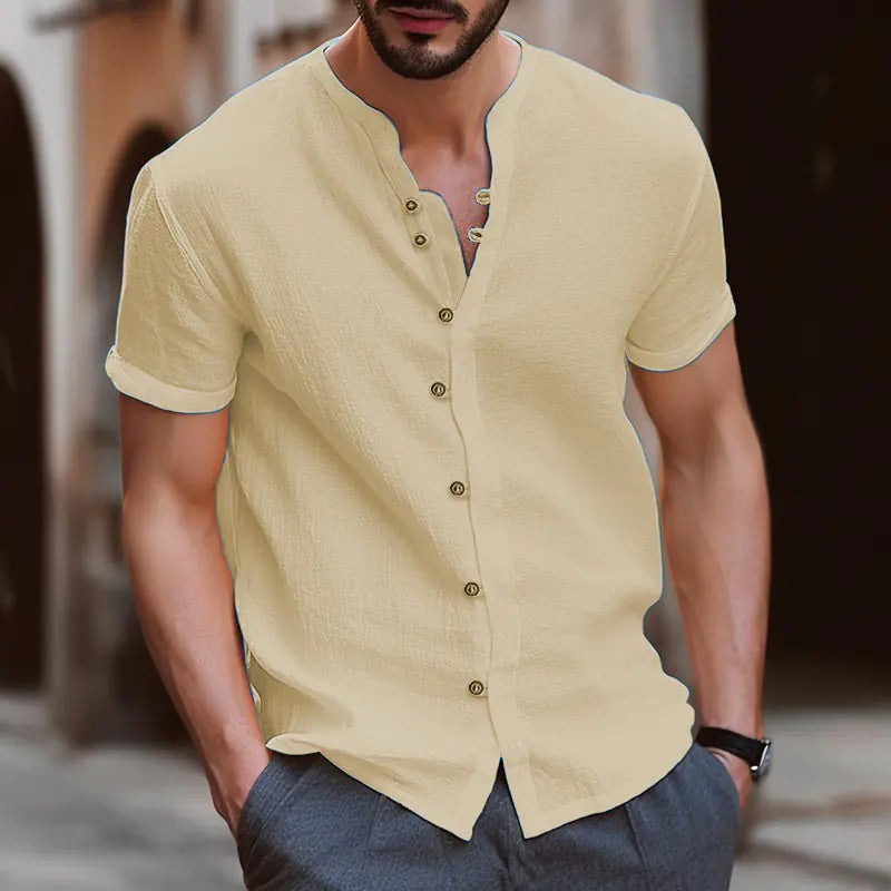Men's Vintage Cotton Linen Casual Short Sleeve Shirt